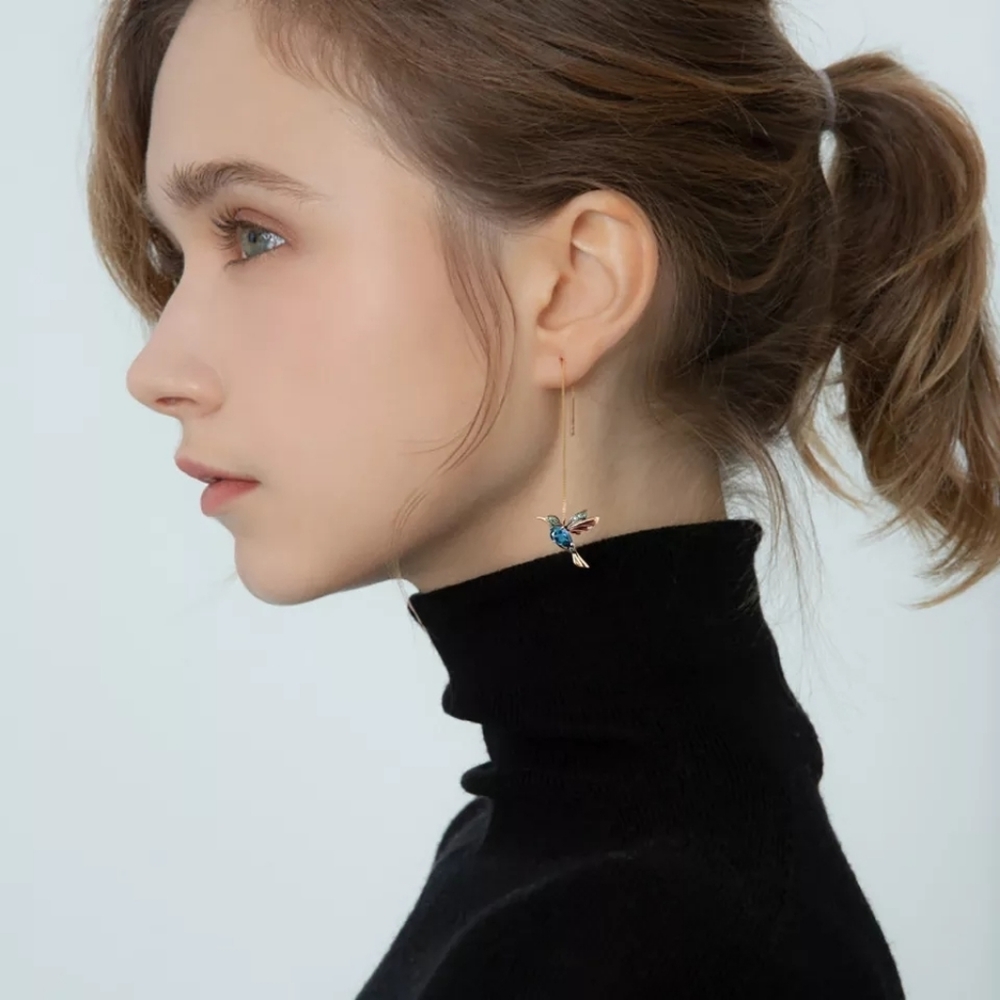 🎈New Hummingbird Gold Dangler Earrings - Picture 3 of 4